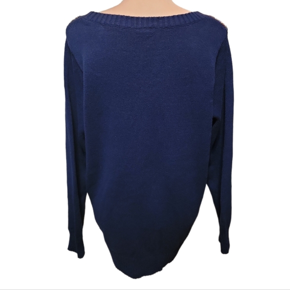 Torrid Tinsel Stripe Holiday Sweater Navy 1X - Picture 6 of 9